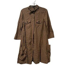 BCBG Max Azria M Emilee Shirt Dress Birch A-Line Tunic Brown Button Down Cotton